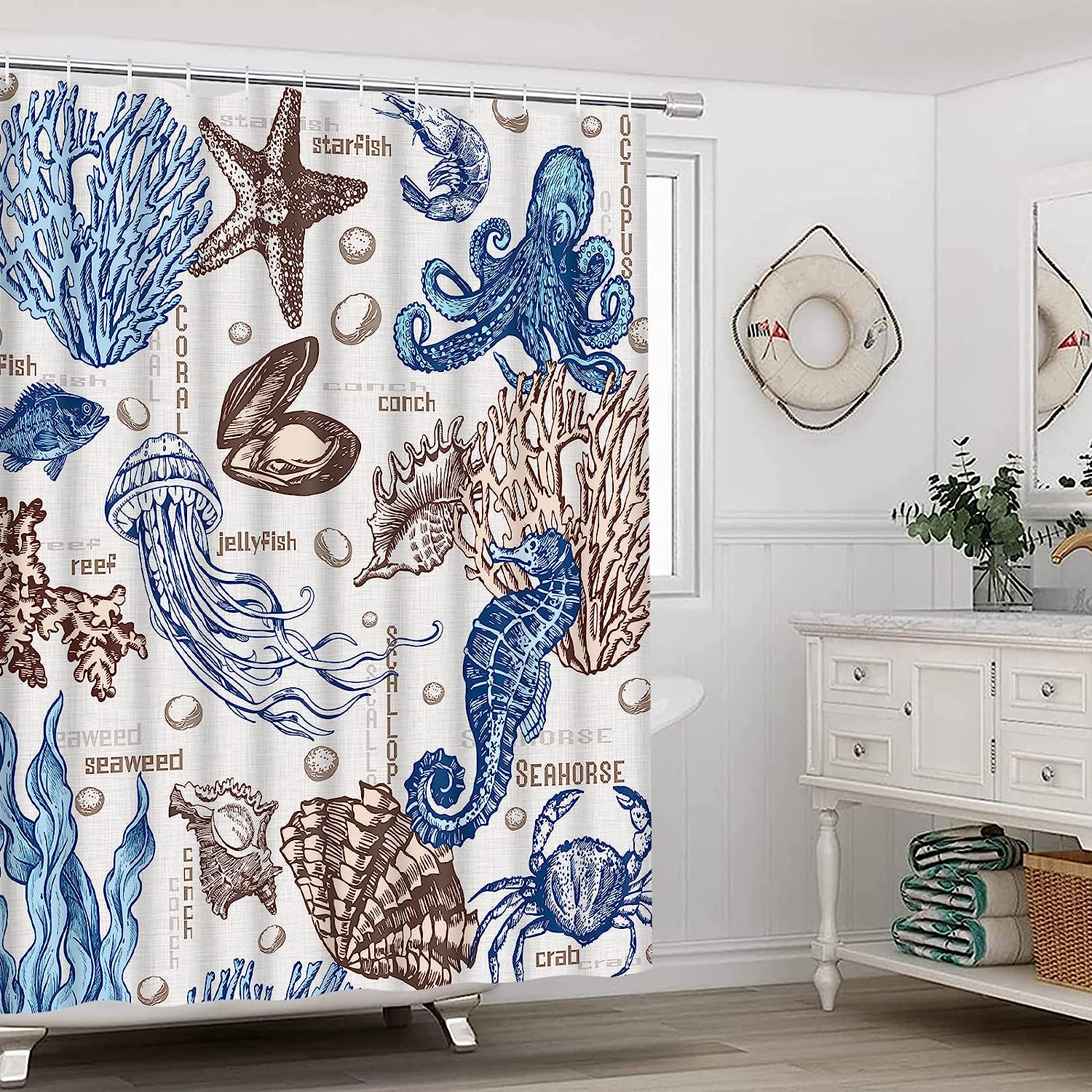 Ocean Themed Octopus Shower Curtain For Beach And Nautical Bathroom By Alishomtll - Image 3