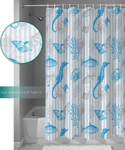 Ocean Themed Shower Curtain with Fish Shell Seahorse and Coral for Cute Bathroom Decor