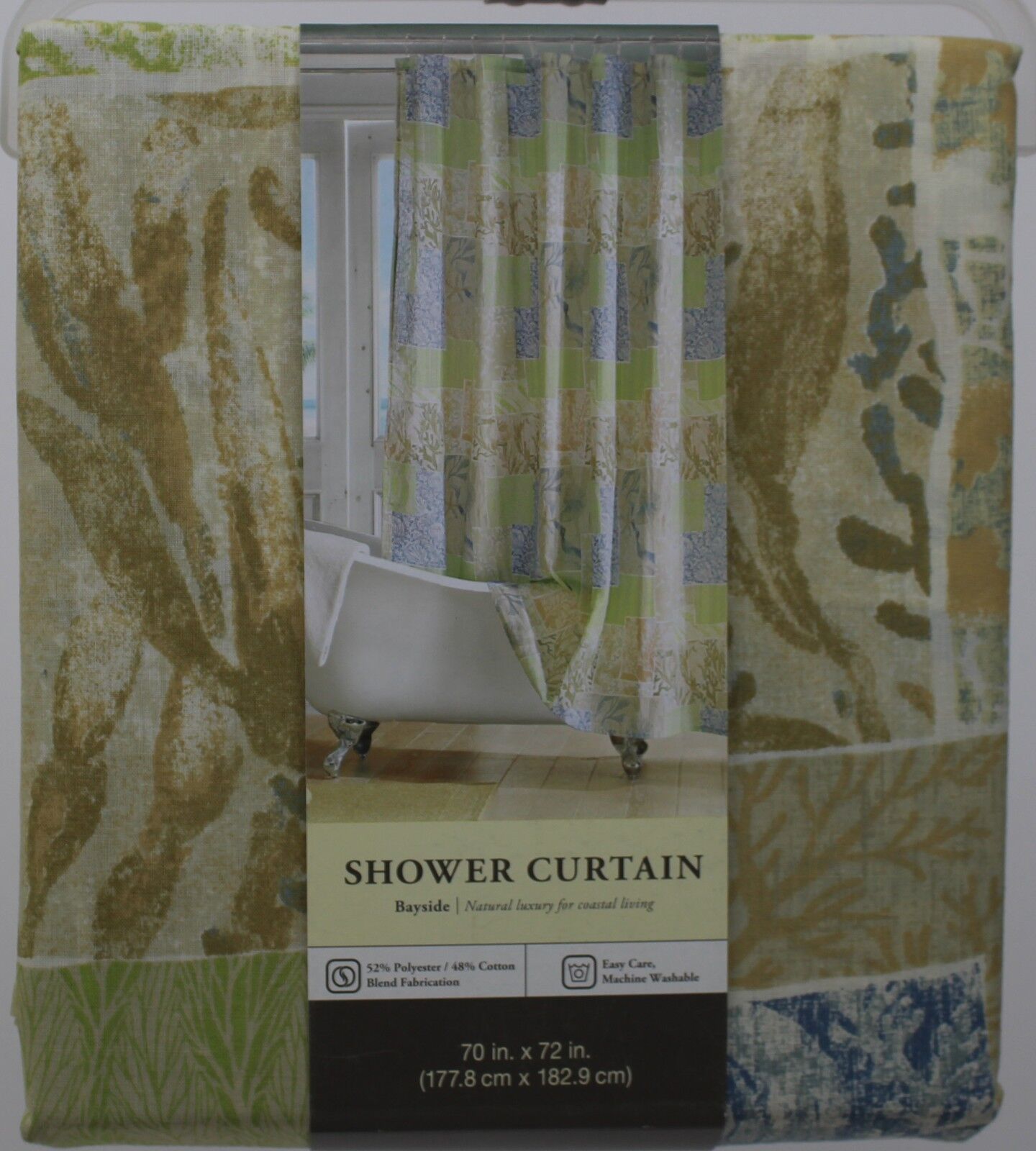 Ocean Tropical Blue Green Brown Medallion Fabric Shower Curtain For Bathroom With Coastal Theme - Image 2