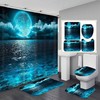 Ocean View Night Moon Waterproof Shower Curtain with Bathroom Mat