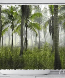 Ocean View Palm Tree Grove Shower Curtain for Tropical Bathroom Decor