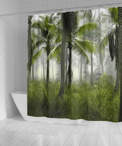 Ocean View Palm Tree Grove Shower Curtain for Tropical Bathroom Decor
