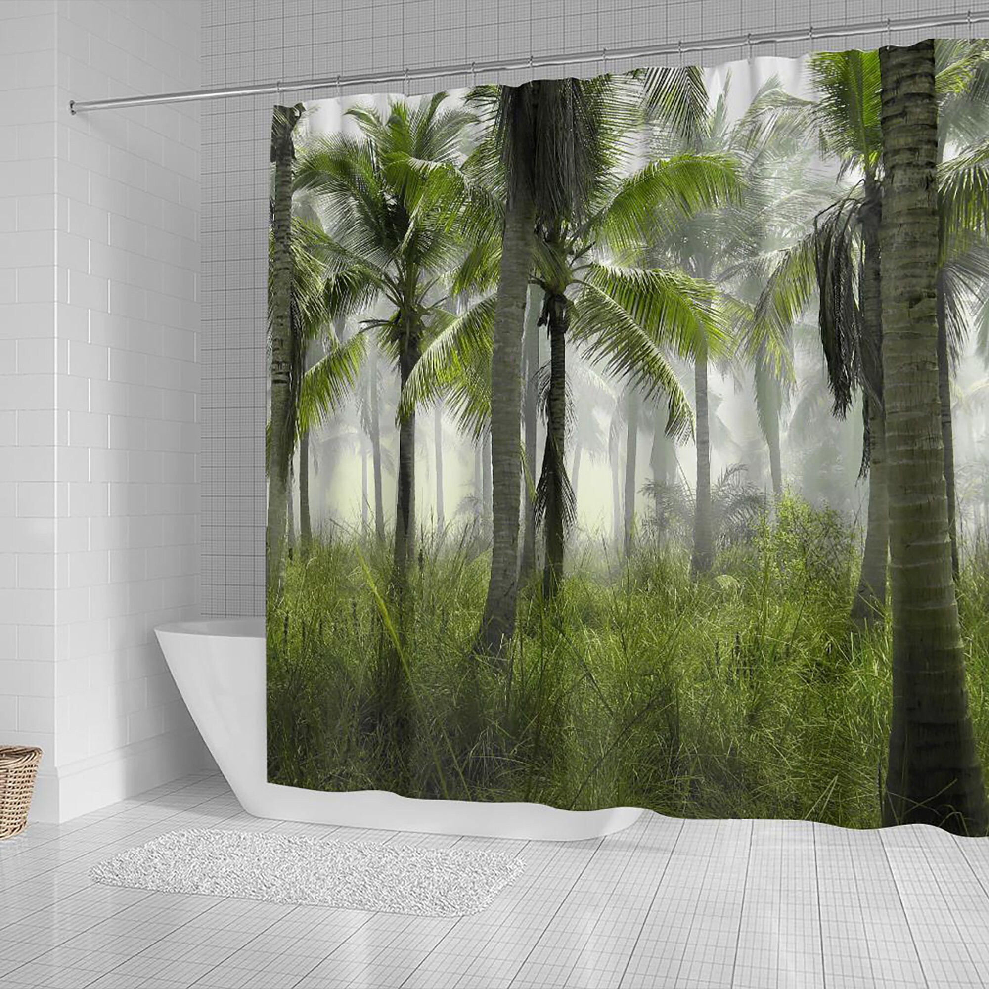 Ocean View Palm Tree Grove Shower Curtain for Tropical Bathroom Decor
