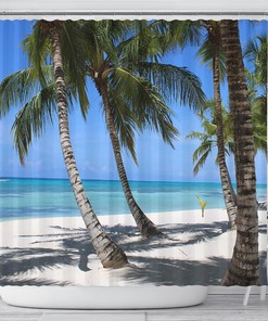Ocean View Palm Trees Shower Curtain for Beachy Bathroom Decor