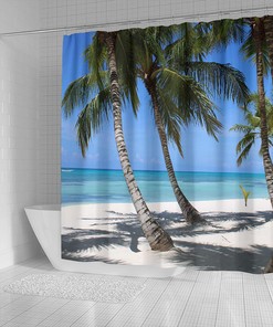 Ocean View Palm Trees Shower Curtain for Beachy Bathroom Decor