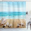 Ocean View Seashells Maldives Wharf Waves Beach Print Shower Curtain for Bathroom Decor
