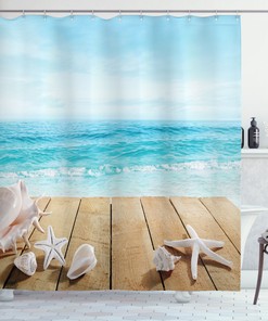 Ocean View Seashells Maldives Wharf Waves Beach Print Shower Curtain for Bathroom Decor