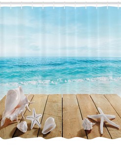 Ocean View Seashells Maldives Wharf Waves Beach Print Shower Curtain for Bathroom Decor