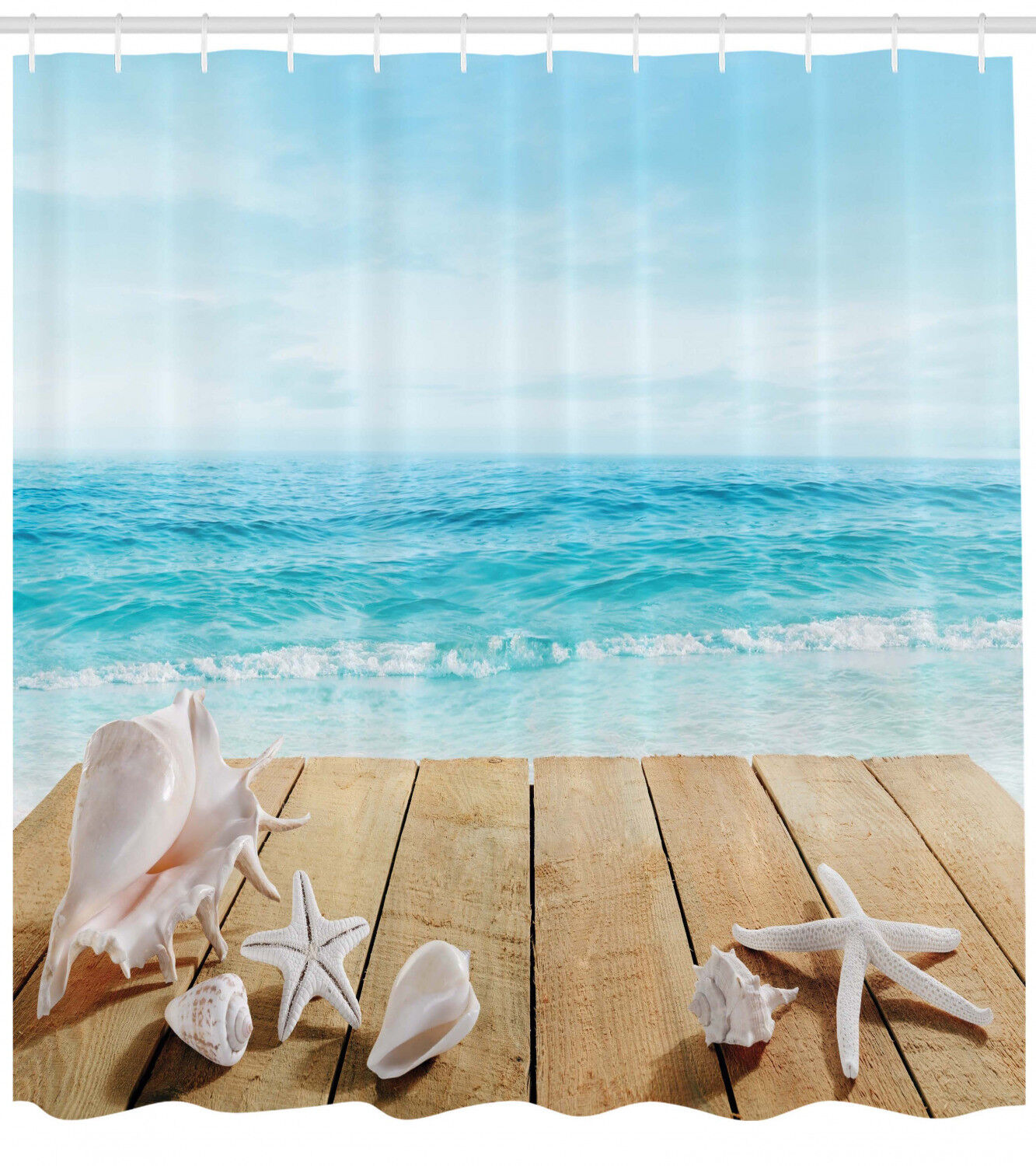 Ocean View Seashells Maldives Wharf Waves Beach Print Shower Curtain for Bathroom Decor