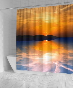 Ocean View Sunset Reflections Shower Curtain - Beautiful Tropical Bathroom Decor with Artwork and Warm Colors