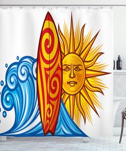 Ocean Wave Sun Print Shower Curtain - Ride The Wave Bathroom Decor