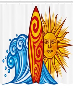 Ocean Wave Sun Print Shower Curtain - Ride The Wave Bathroom Decor