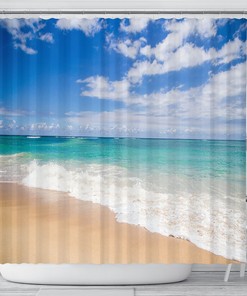 Ocean Waves Island View Shower Curtain for Sea Lover's Bathroom
