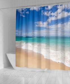 Ocean Waves Island View Shower Curtain for Sea Lover's Bathroom