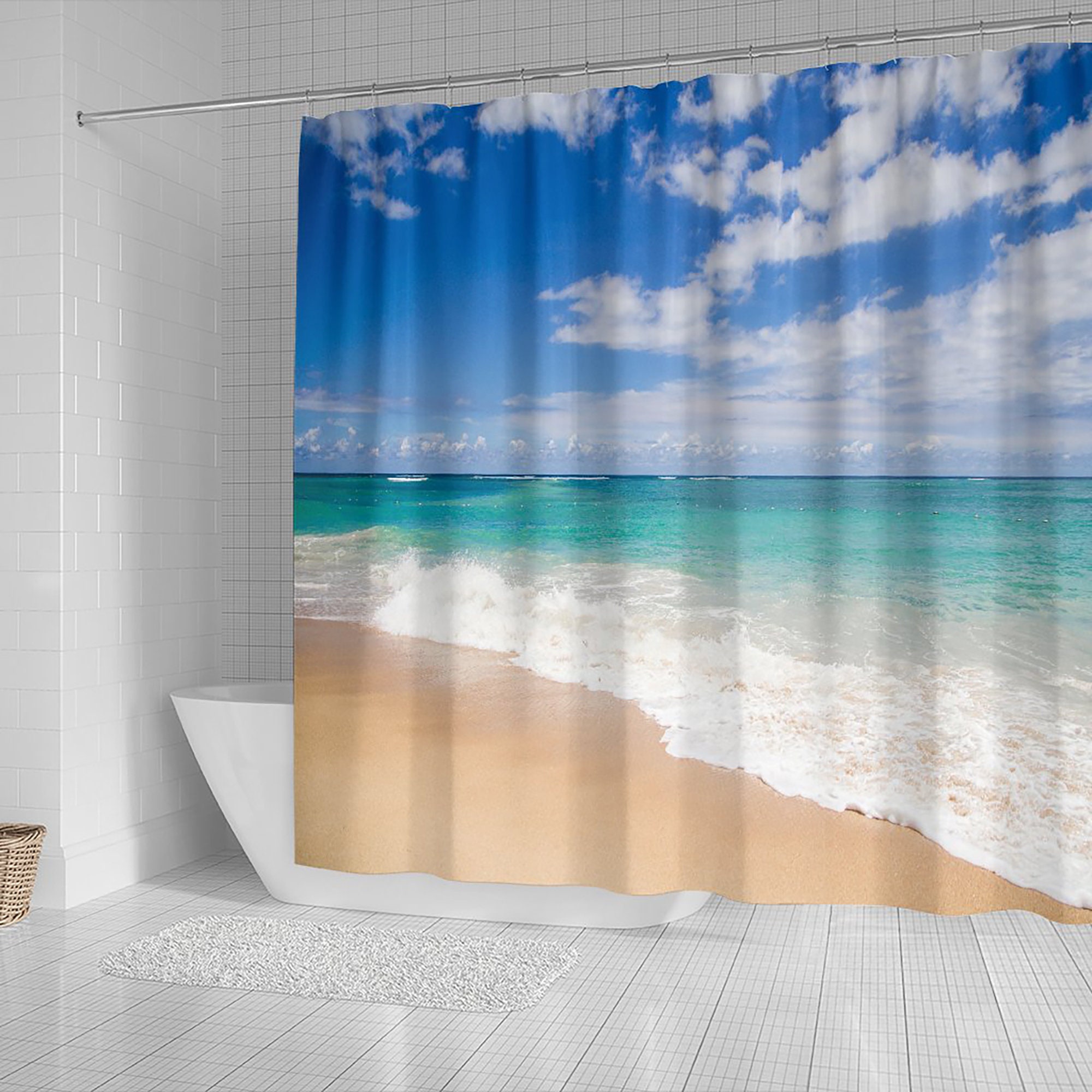 Ocean Waves Island View Shower Curtain for Sea Lover's Bathroom