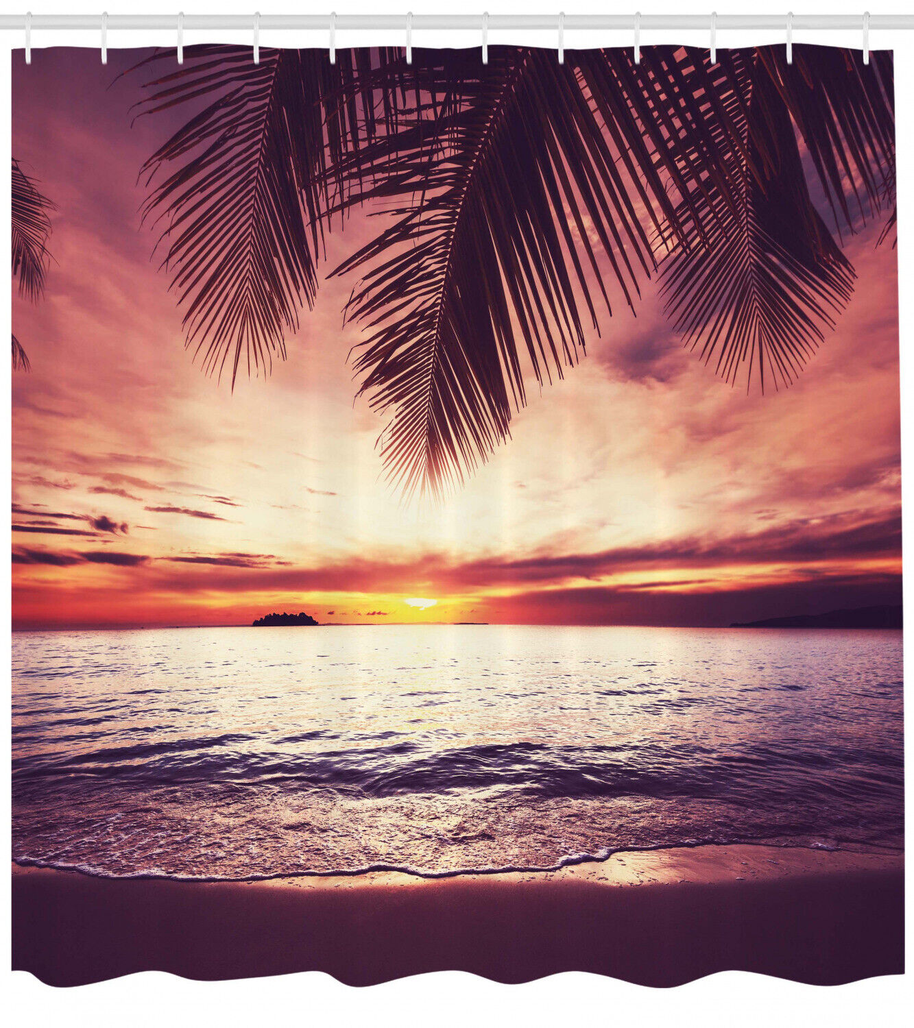 Ocean Waves Sunset Print Shower Curtain for a Romantic Bath