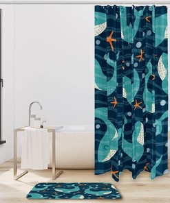 Ocean Whales and Starfishes Print Waterproof Shower Curtain
