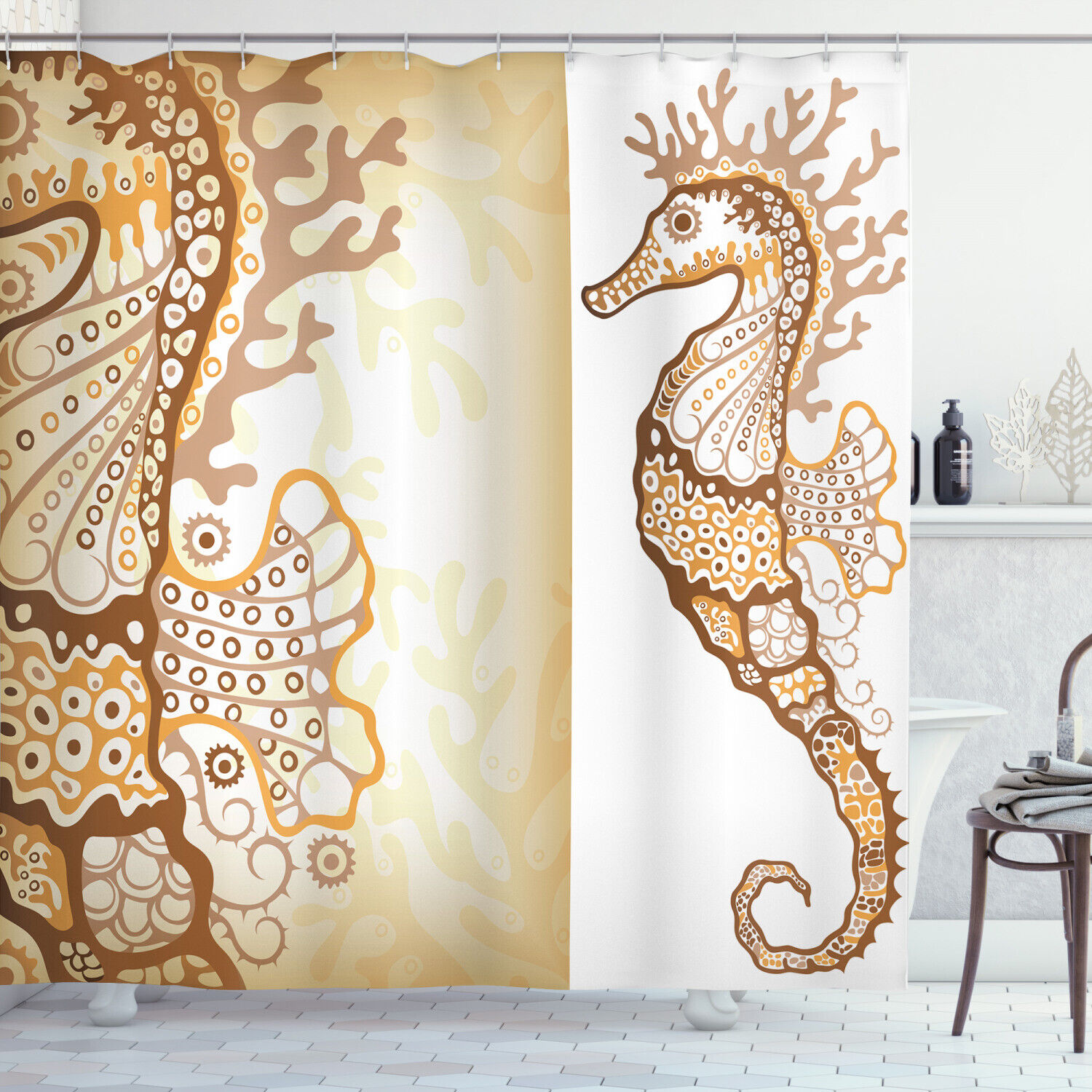 Ocean-Inspired Horse Print Shower Curtain For The Ultimate Bathroom Experience