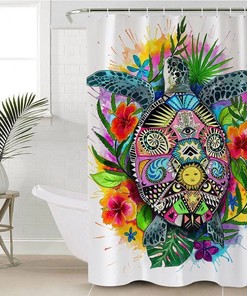 Ocean-Themed Sea Turtle Shower Curtain for Beach House Bathroom