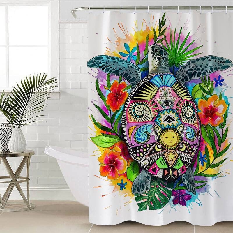 Ocean-Themed Sea Turtle Shower Curtain for Beach House Bathroom
