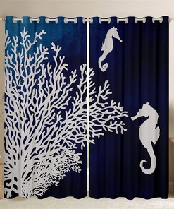 Oceanic Animals Print Window Drapes for a Seaside Bathroom Design