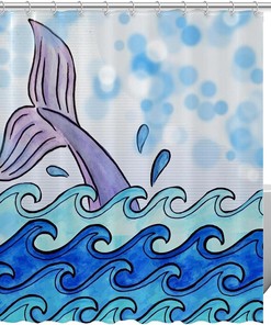 Oceanic Fish Print Shower Curtain Waterproof Fabric for Bathroom Decoration