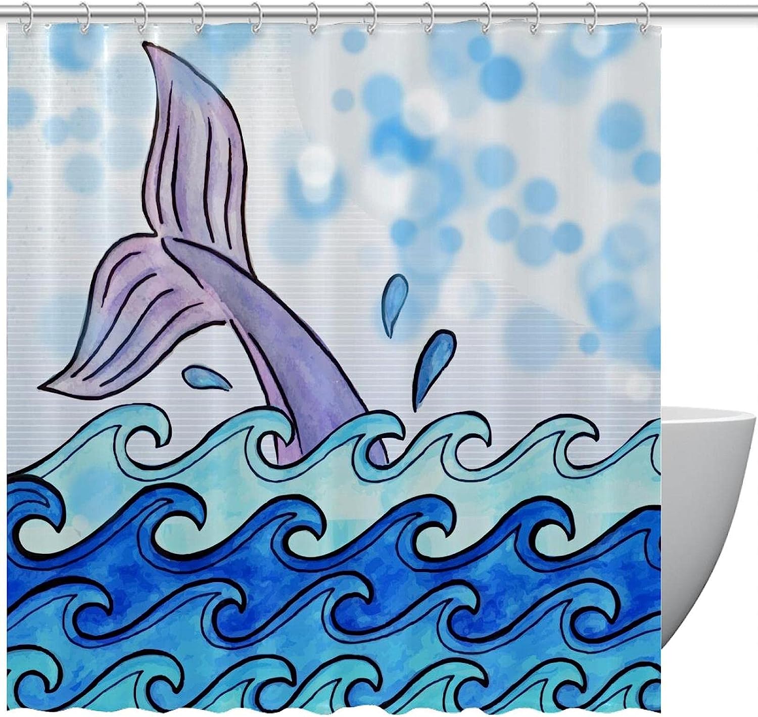 Oceanic Fish Print Shower Curtain Waterproof Fabric for Bathroom Decoration