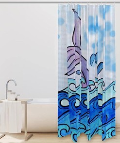 Oceanic Fish Print Shower Curtain Waterproof Fabric for Bathroom Decoration