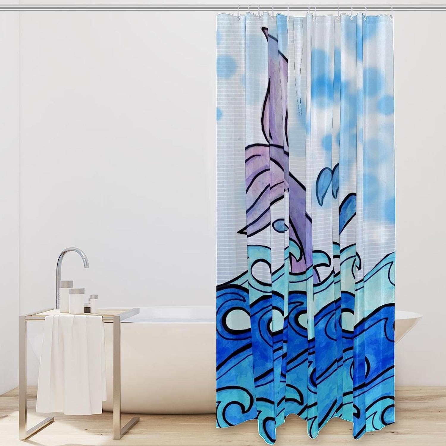Oceanic Fish Print Shower Curtain Waterproof Fabric for Bathroom Decoration