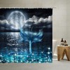 Oceanic Mermaid Fairy Tale Shower Curtain with Full Moon View over the Sea
