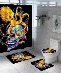 Oceanic Octopus Wisdom Shower Curtain Set for the Spiritual Bathroom Decor.