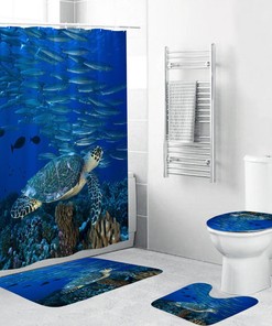 Oceanic Style Sea Turtle Print Shower Curtain for Bathroom Decor