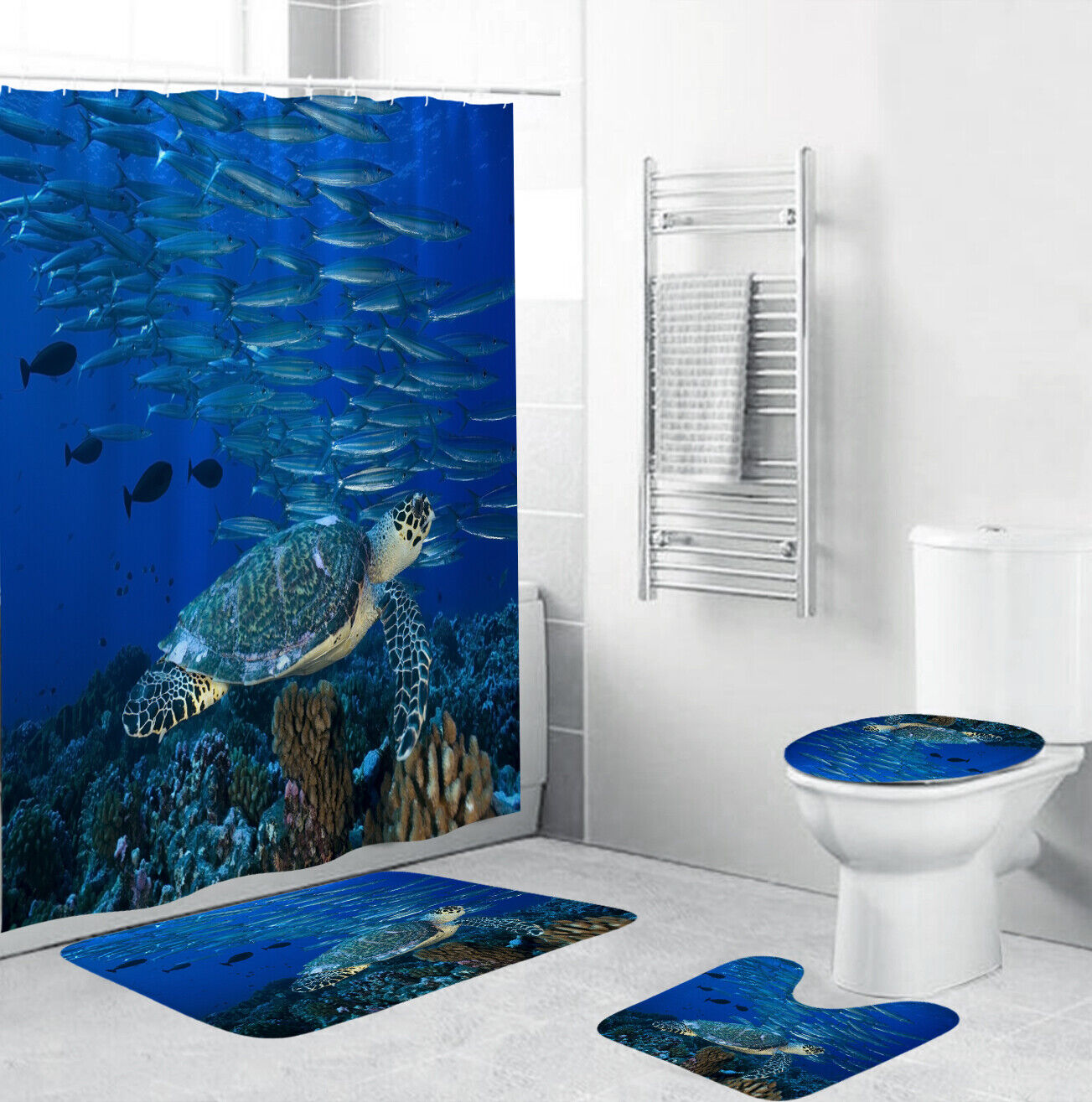Oceanic Style Sea Turtle Print Shower Curtain for Bathroom Decor