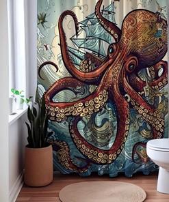 Octo Deep Bubbles Octopus Sea Creature Shower Curtain, Underwater Bathroom Decor