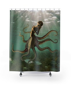 Octo-Mermaid Shower Curtain - Abstract Ocean Nautical Fantasy Design  