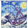 Octopus Adventure Shower Curtain with Sailboat Tentacles for Nautical Bathroom Decor