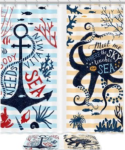 Octopus Anchor Print Waterproof Fabric Shower Curtain For Bathroom