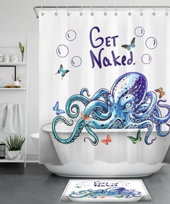 Octopus And Butterfly Shower Curtain With Funny And Colorful Prints, Unique Bathroom Decor Idea