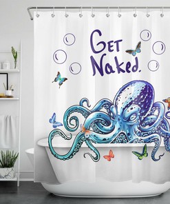 Octopus And Butterfly Shower Curtain With Funny And Colorful Prints, Unique Bathroom Decor Idea