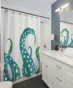 Octopus Art Beach Coastal Bathroom Decor Tentacles Shower Curtain