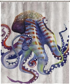 Octopus Art Print Shower Curtain - Marine Life Bathroom Decor