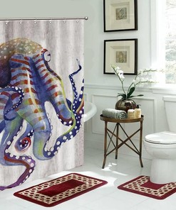 Octopus Art Print Shower Curtain - Marine Life Bathroom Decor