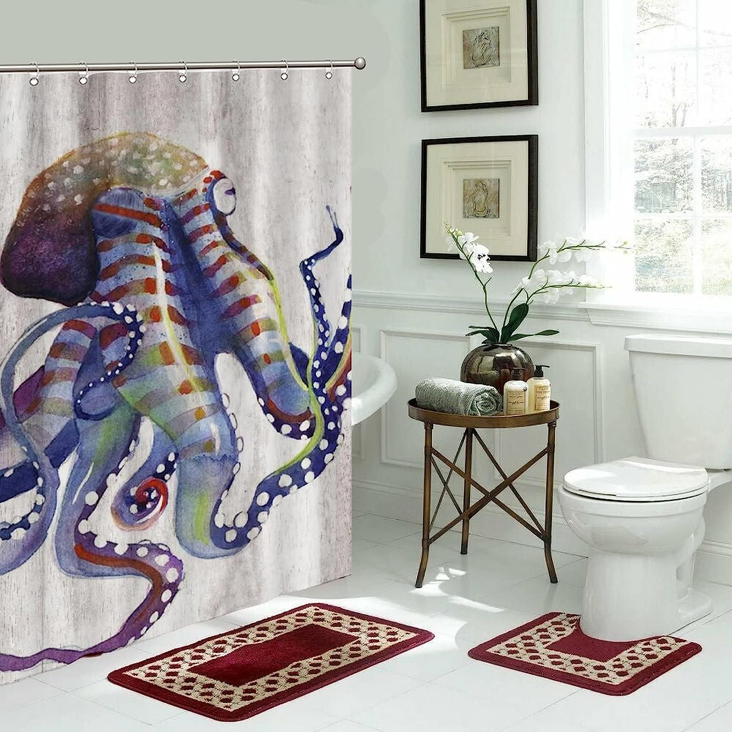 Octopus Art Print Shower Curtain - Marine Life Bathroom Decor