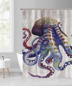 Octopus Art Print Shower Curtain - Marine Life Bathroom Decor