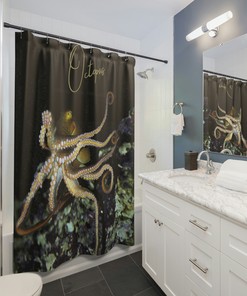 Octopus Art Shower Curtain for an Underwater Themed Bathroom.