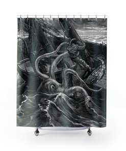Octopus Attack Shower Curtain for Nautical Bathroom Decor, 72x72 - Unique Shower Curtains