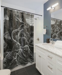 Octopus Attack Shower Curtain for Nautical Bathroom Decor, 72x72 - Unique Shower Curtains