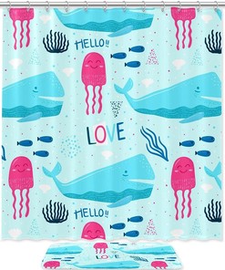 Octopus Blue Whale Shower Curtain for Sea Life Bathroom Theme