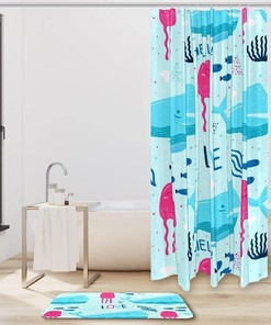 Octopus Blue Whale Shower Curtain for Sea Life Bathroom Theme