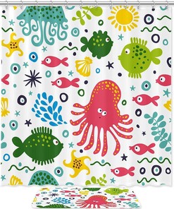 Octopus Jellyfish Algae Best Shower Curtain for Marine Life Enthusiasts